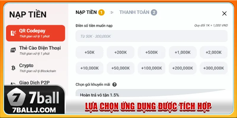 Lựa chọn những phương thức nạp tiền cực nhanh tại 7Ball