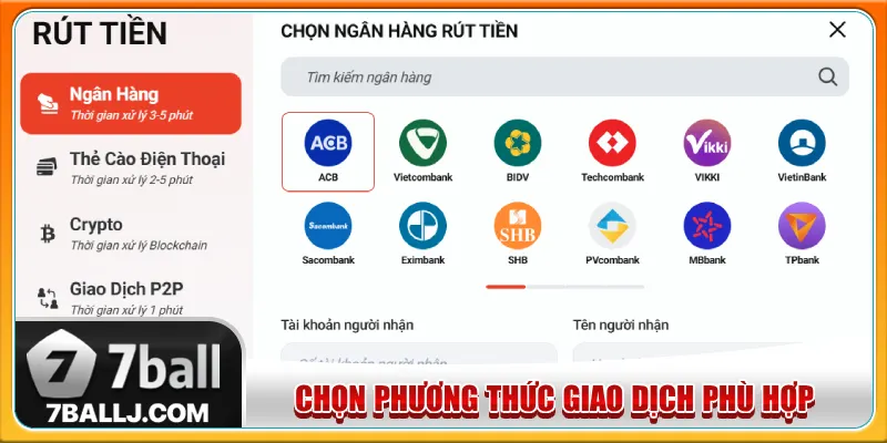 Rút tiền tại 7Ball nhanh gọn chỉ qua vài thao tác đơn giản